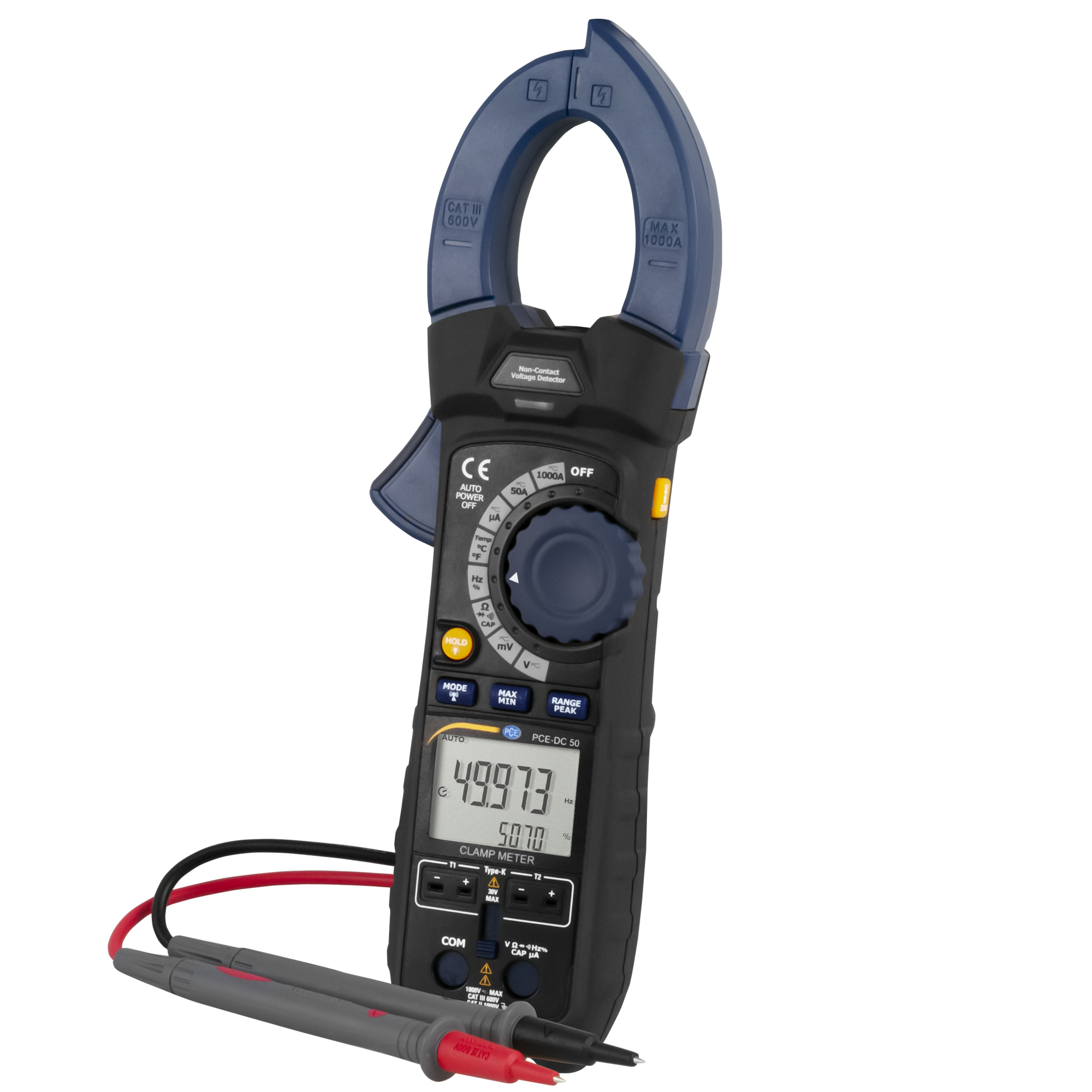PCE Digital Clamp Multimeter — 1000A AC/DC, Voltage, Frequency, Duty Cycle, Resistance, Continuity, Capacitors, Diodes, Model# PCE-DC 50